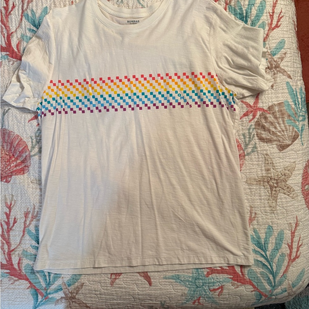 Bombas White Tee with Colorful Pixel Design